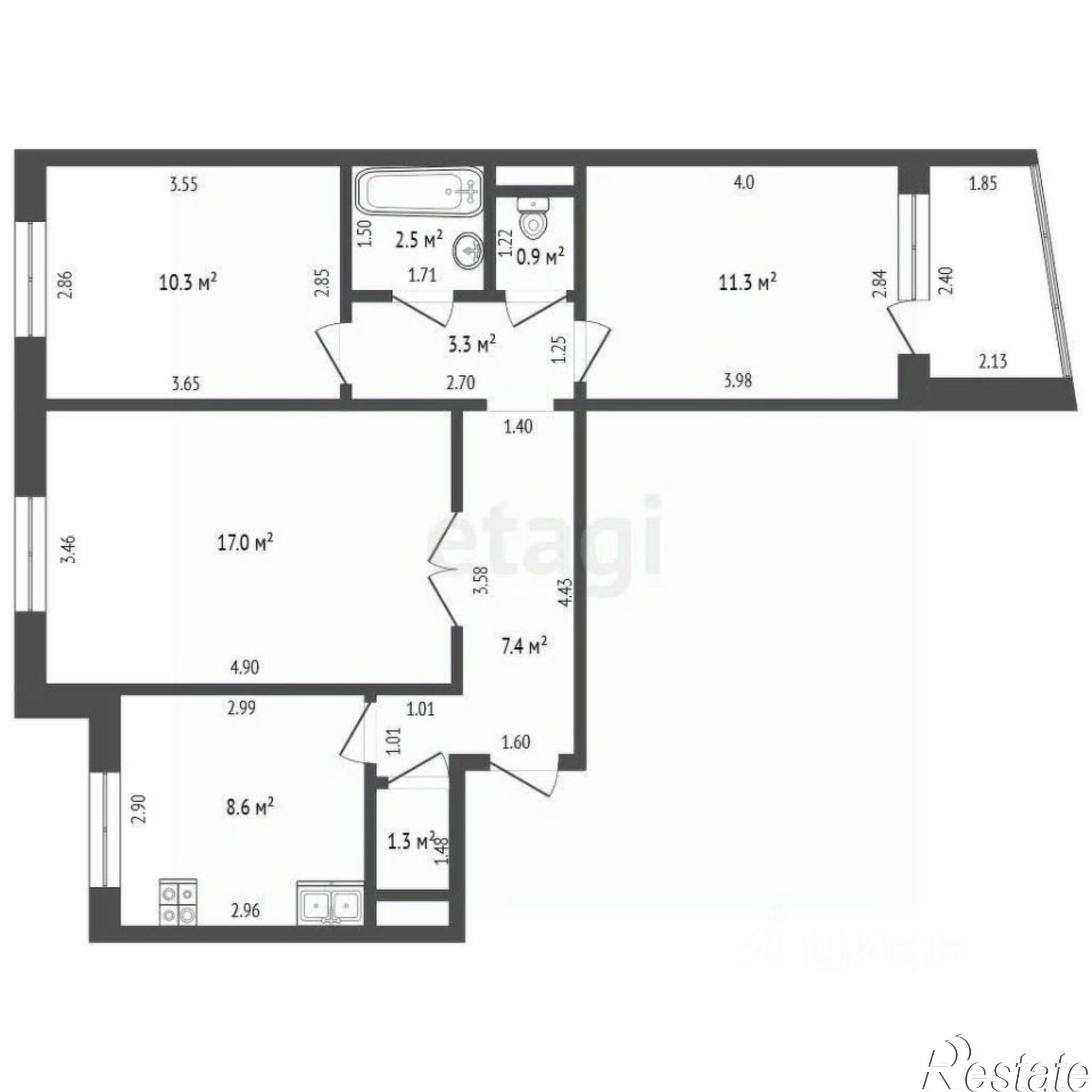 Купить квартиру за 6 100 000 рублей на Студенецкая набережная, 33/172
