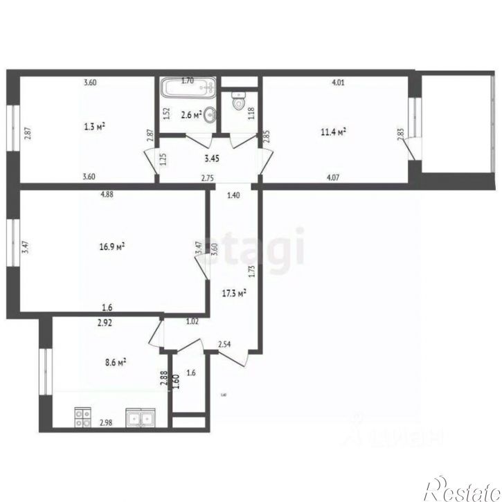 3-комн квартира Базарная улица, 115/59,  д. 115/59