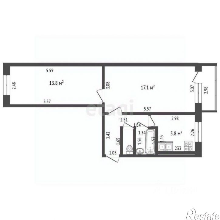 2-комн квартира улица Новикова-Прибоя, 57,  д. 57