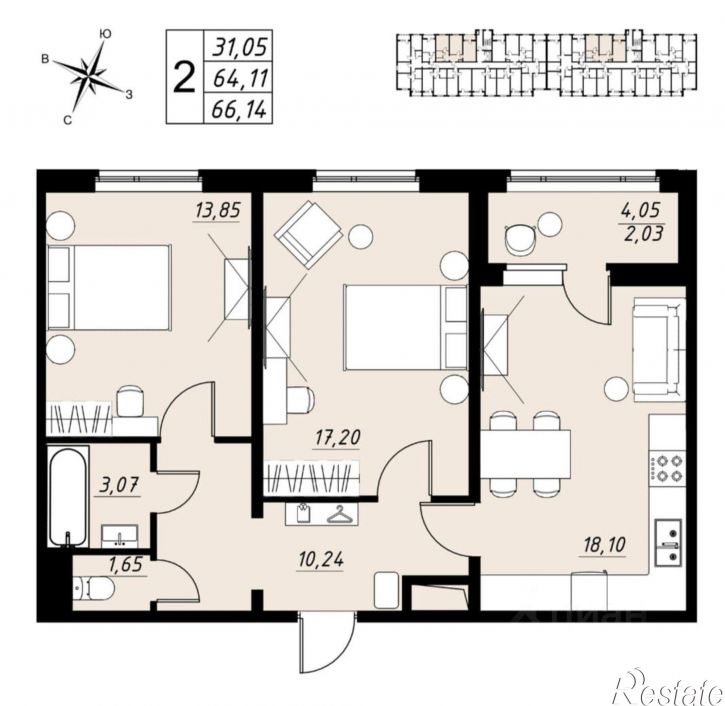 2-комн квартира в новом доме улица имени Павла Строганова, 11Д