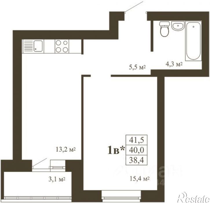 1-комн квартира в новом доме микрорайон Телецентр