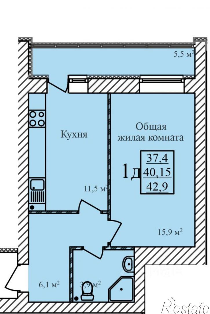 1-комн квартира в новом доме ул имени Павла Строганова, 1Г,  д. 1Г